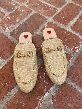 Gucci Beige Woven Leather Backless Horsebit Mules